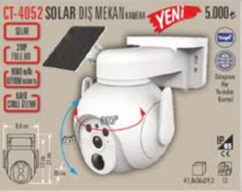 CATA CT-4052 SOLAR PANELLİ AKILLI DIŞ MEKAN KAMERA